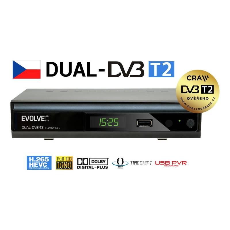 DVB-T2 přijímač Evolveo Gamma T2 černý, DVB-T2, přijímač, Evolveo, Gamma, T2, černý