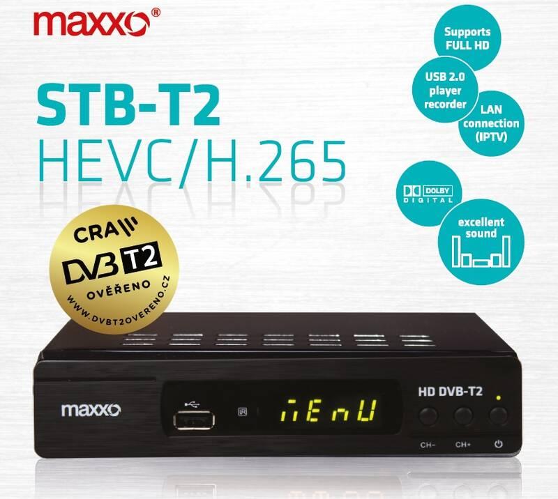 DVB-T2 přijímač Maxxo T2 HEVC H.265 černý, DVB-T2, přijímač, Maxxo, T2, HEVC, H.265, černý