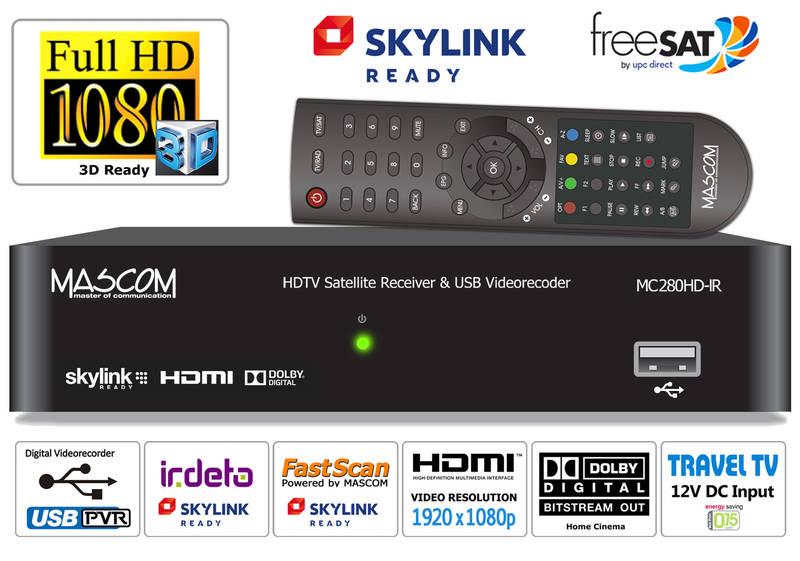 Satelitní přijímač Mascom MC280HD-IR v HD černý