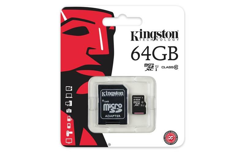 Paměťová karta Kingston MicroSDXC 64GB UHS-I U1 adapter
