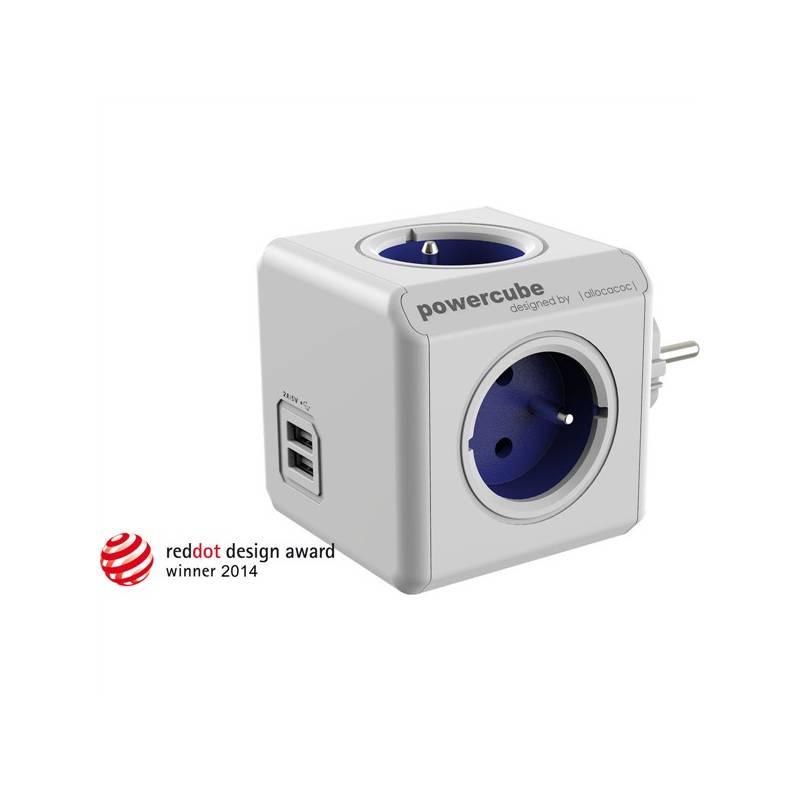 Zásuvka Powercube Original USB, 4x zásuvka, 2x USB bílá modrá