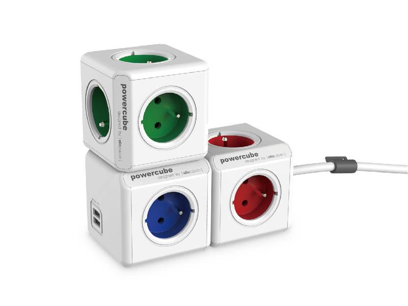 Zásuvka Powercube Original USB, 4x zásuvka, 2x USB bílá modrá