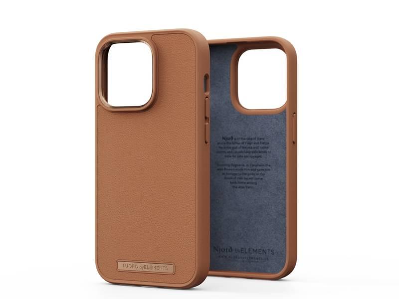 Kryt na mobil Njord Genuine Leather na Apple iPhone 14 Pro - cognac