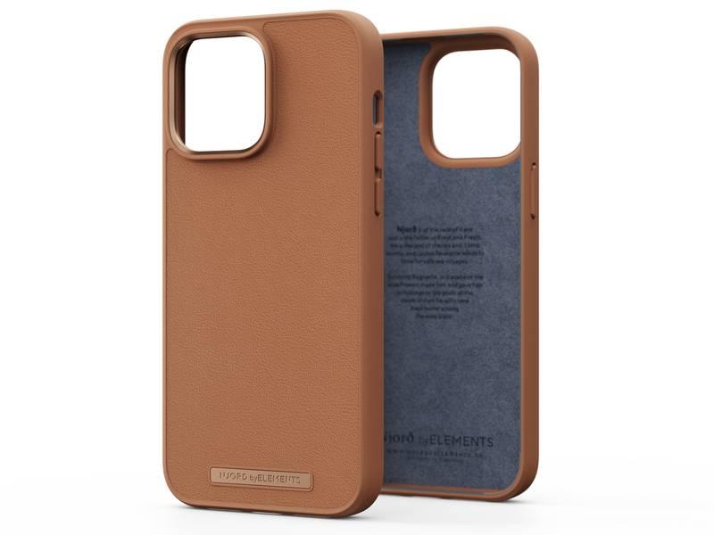 Kryt na mobil Njord Genuine Leather na Apple iPhone 14 Pro Max - cognac