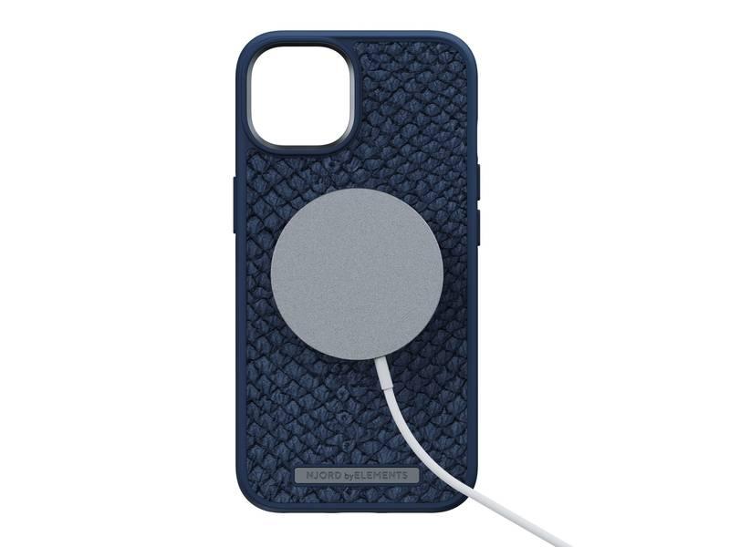 Kryt na mobil Njord Salm.Leather Magsafe na Apple iPhone 14 modrý