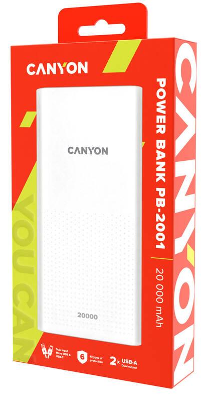 Powerbank Canyon PB-2001, 20000mAh bílá