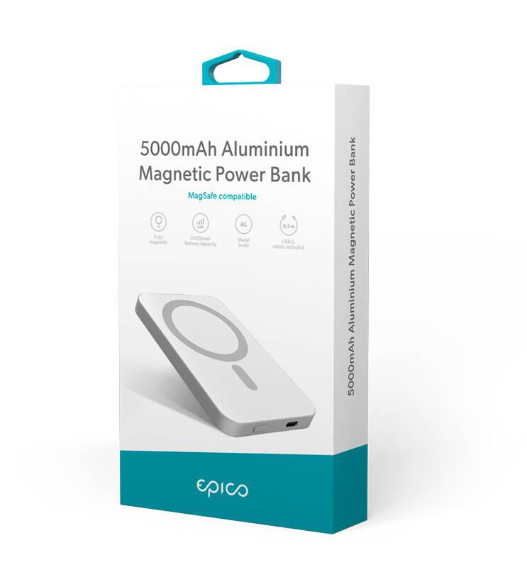 Powerbank Epico 5000mAh Aluminium Magnetic Wireless stříbrná