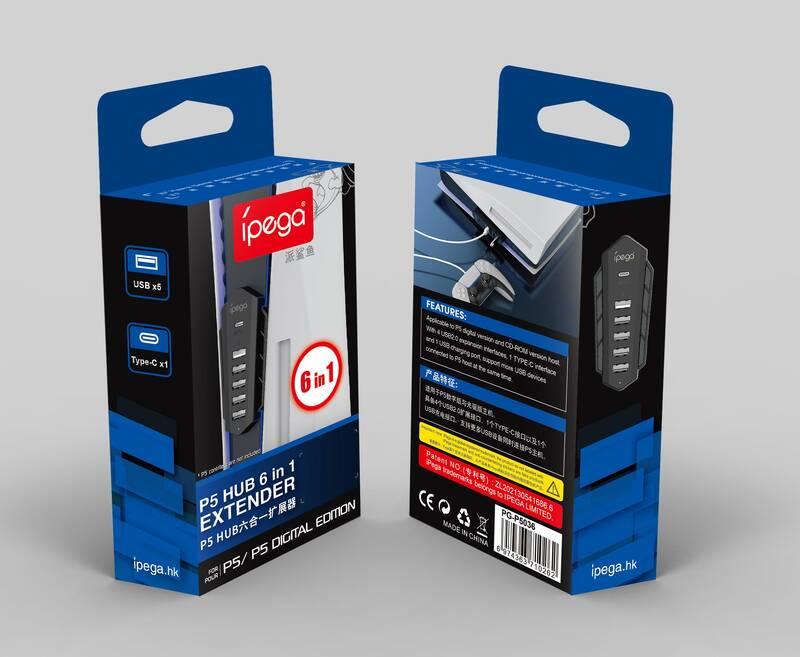 USB Hub iPega P5036 USB USB-C pro PS5 6v1 černý