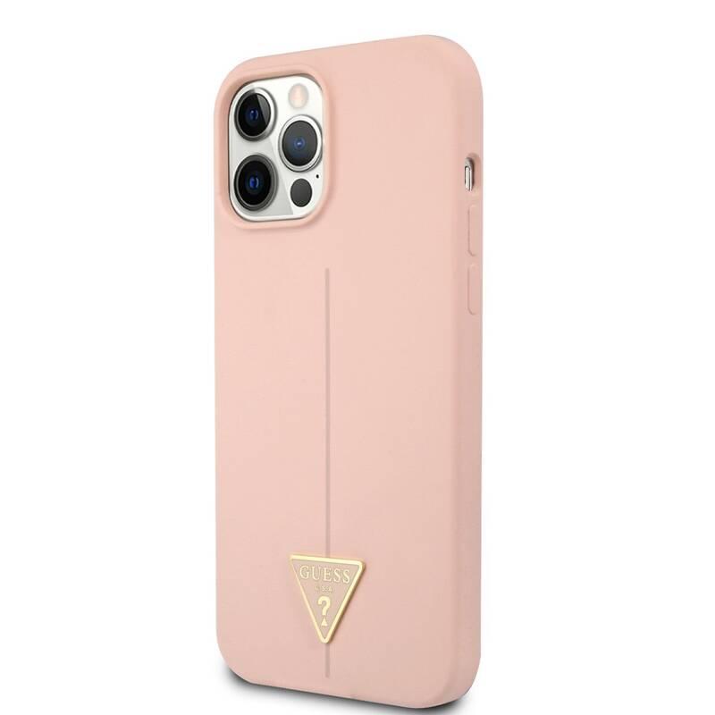 Kryt na mobil Guess Line Triangle na Apple iPhone 12 12 Pro růžový
