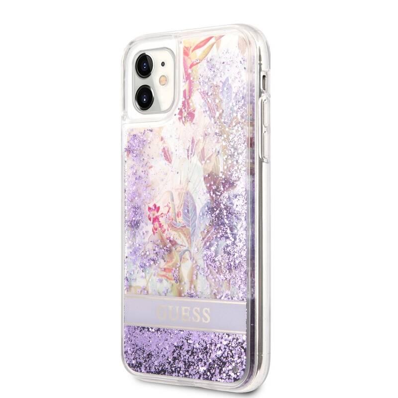 Kryt na mobil Guess Liquid Glitter Flower na Apple iPhone 11 fialový