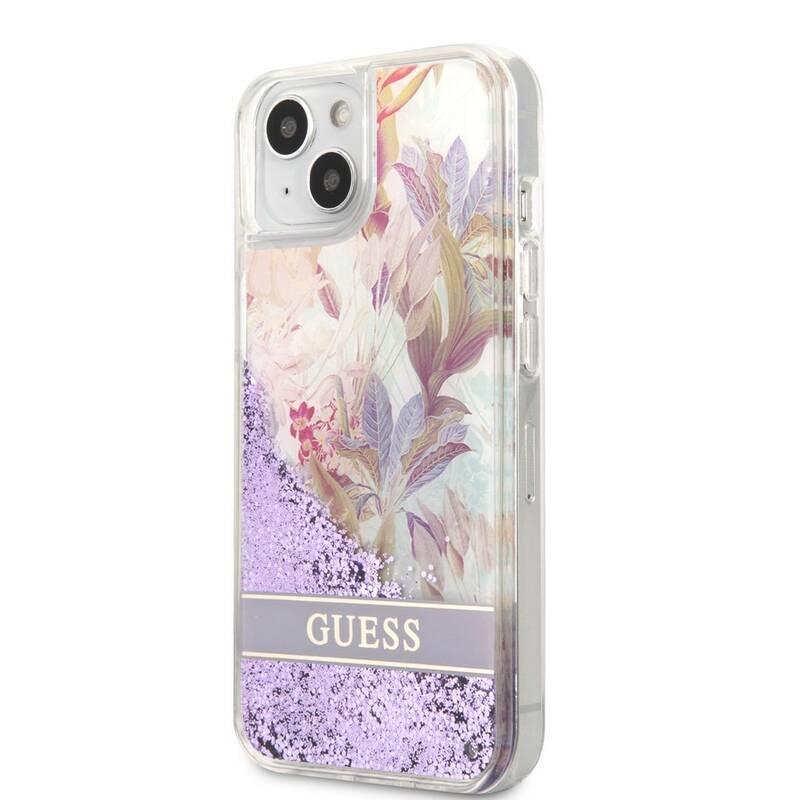 Kryt na mobil Guess Liquid Glitter Flower na Apple iPhone 13 fialový