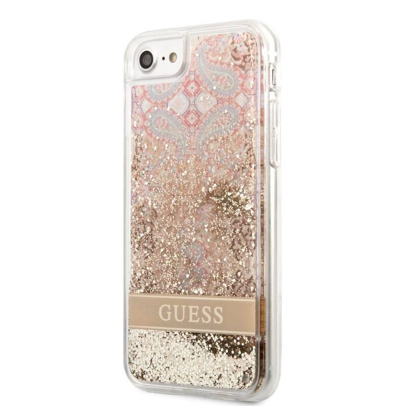 Kryt na mobil Guess Liquid Glitter Paisley na Apple iPhone 7 8 SE2020 SE2022 zlatý