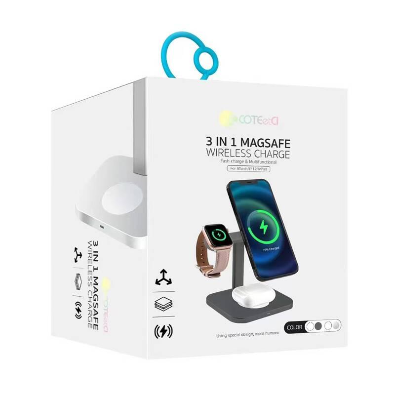 Bezdrátová nabíječka COTEetCI WS-36 MagSafe 3v1 šedá