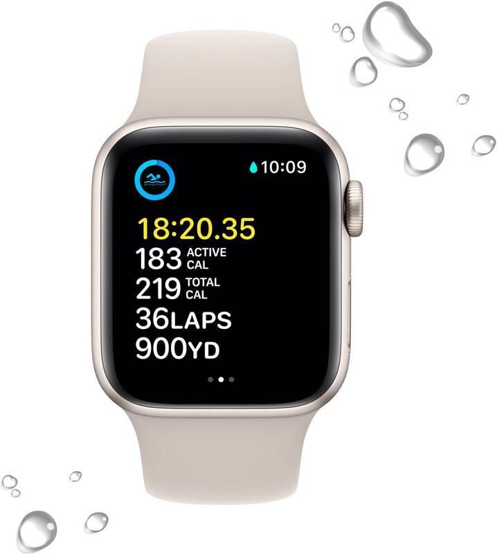 Chytré hodinky Apple Watch SE 2022 GPS 44mm pouzdro z hvězdně bílého hliníku - hvězdně bílý sportovní řemínek