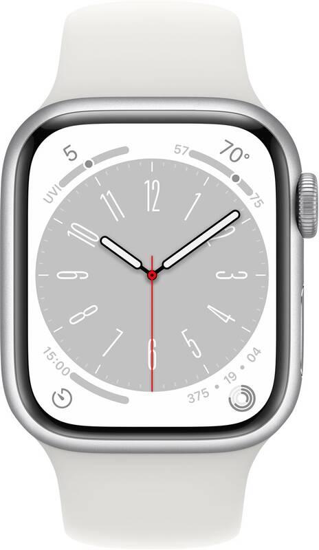 Chytré hodinky Apple Watch Series 8 GPS 45mm pouzdro ze stříbrného hliníku - bílý sportovní řemínek