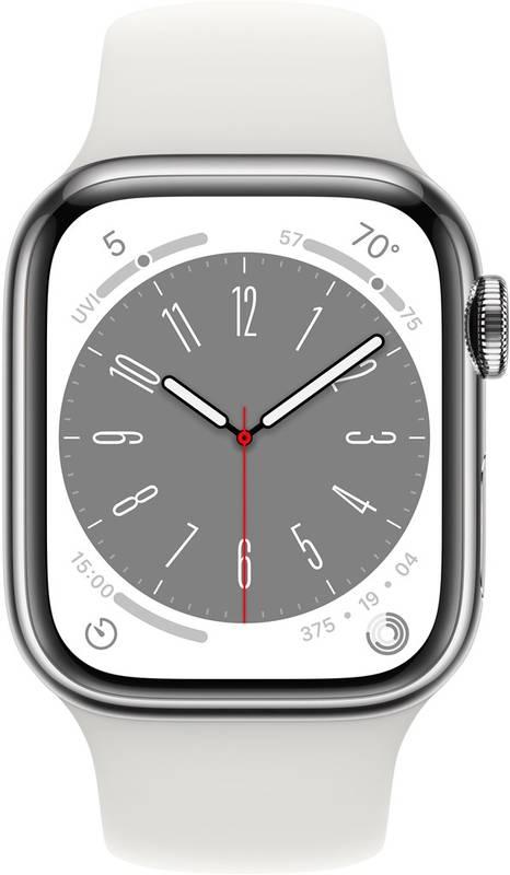 Chytré hodinky Apple Watch Series 8 GPS Cellular 41mm pouzdro ze stříbrné nerezové oceli - bílý sportovní řemínek