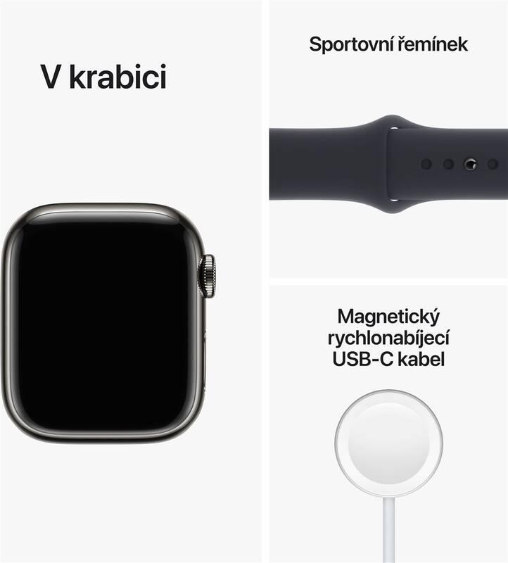 Chytré hodinky Apple Watch Series 8 GPS Cellular 45mm pouzdro z grafitově šedé nerezové oceli - temně inkoustový sportovní řemínek