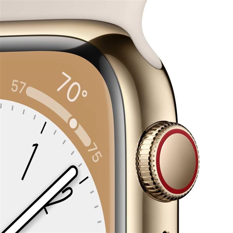 Chytré hodinky Apple Watch Series 8 GPS Cellular 45mm pouzdro ze zlaté nerezové oceli - hvězdně bílý sportovní řemínek