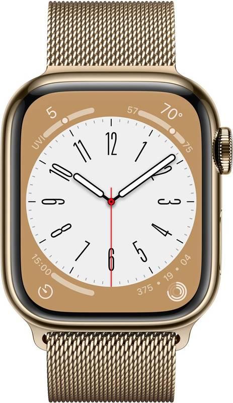 Chytré hodinky Apple Watch Series 8 GPS Cellular 45mm pouzdro ze zlaté nerezové oceli - zlatý milánský tah