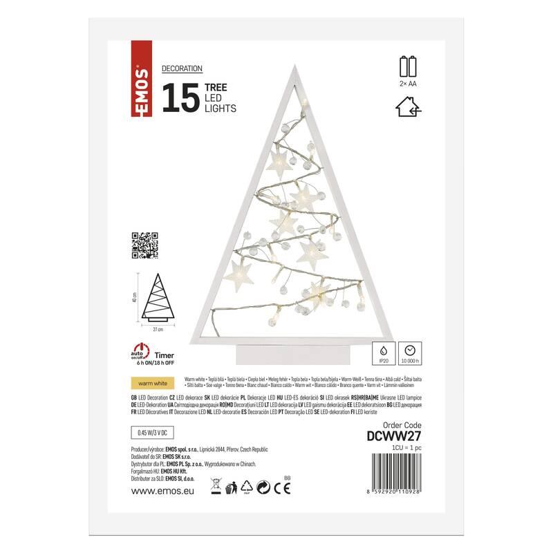 LED dekorace EMOS 15 LED stromeček s ozdobami, 40 cm, 2x AA, vnitřní, teplá bílá
