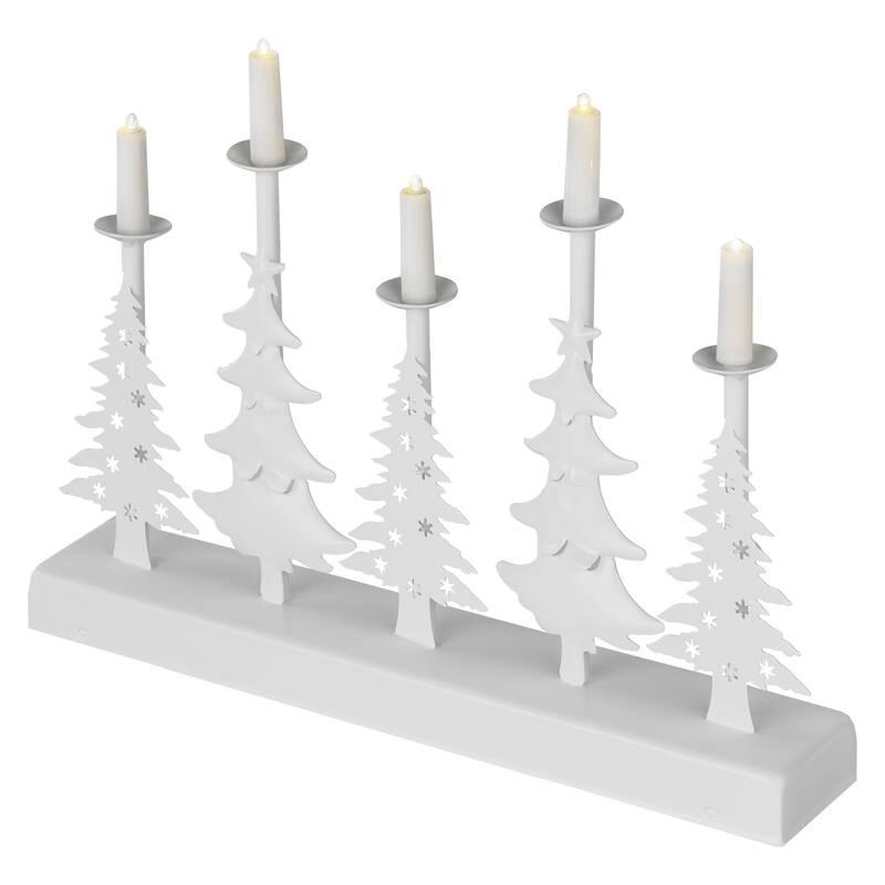 LED dekorace EMOS 5 LED svícen vánoční stromy, 24 cm, 2x AA, vnitřní, teplá bílá