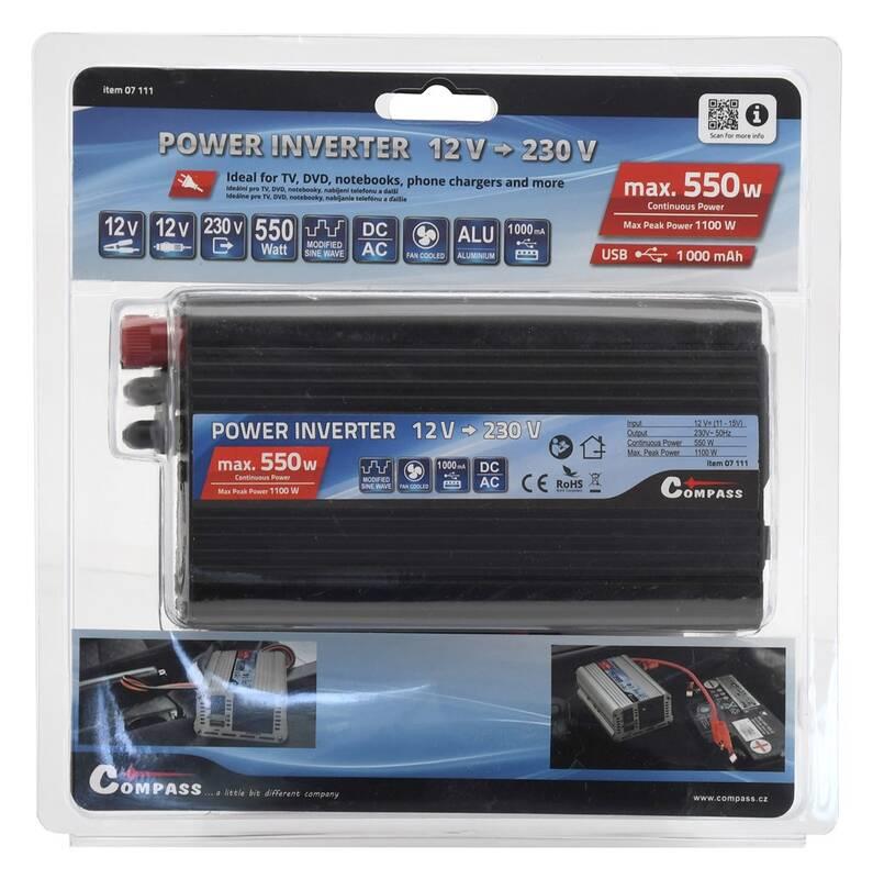 Měnič napětí Compass 07111 12 230V 550W USB