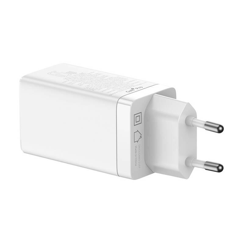 Nabíječka do sítě Baseus GaN3 2x USB-C, 1x USB 65 W kabel USB-C USB-C 100 W, 1 m bílá