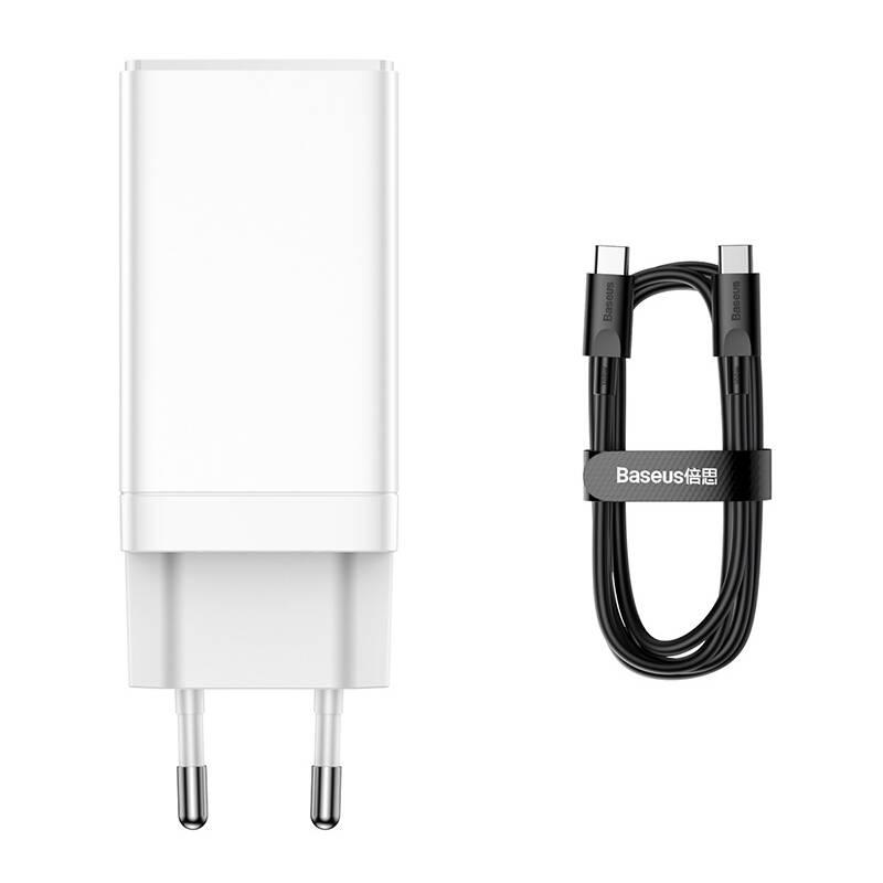 Nabíječka do sítě Baseus GaN3 2x USB-C, 1x USB 65 W kabel USB-C USB-C 100 W, 1 m bílá