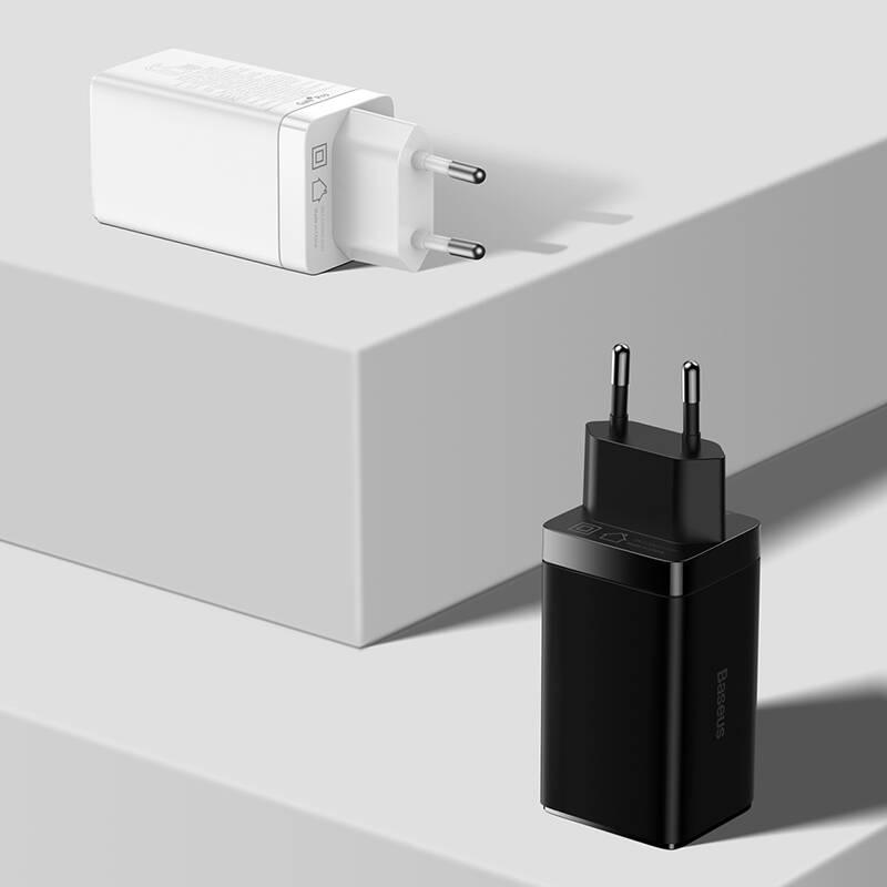 Nabíječka do sítě Baseus GaN3 2x USB-C, 1x USB 65 W kabel USB-C USB-C 100 W, 1 m bílá
