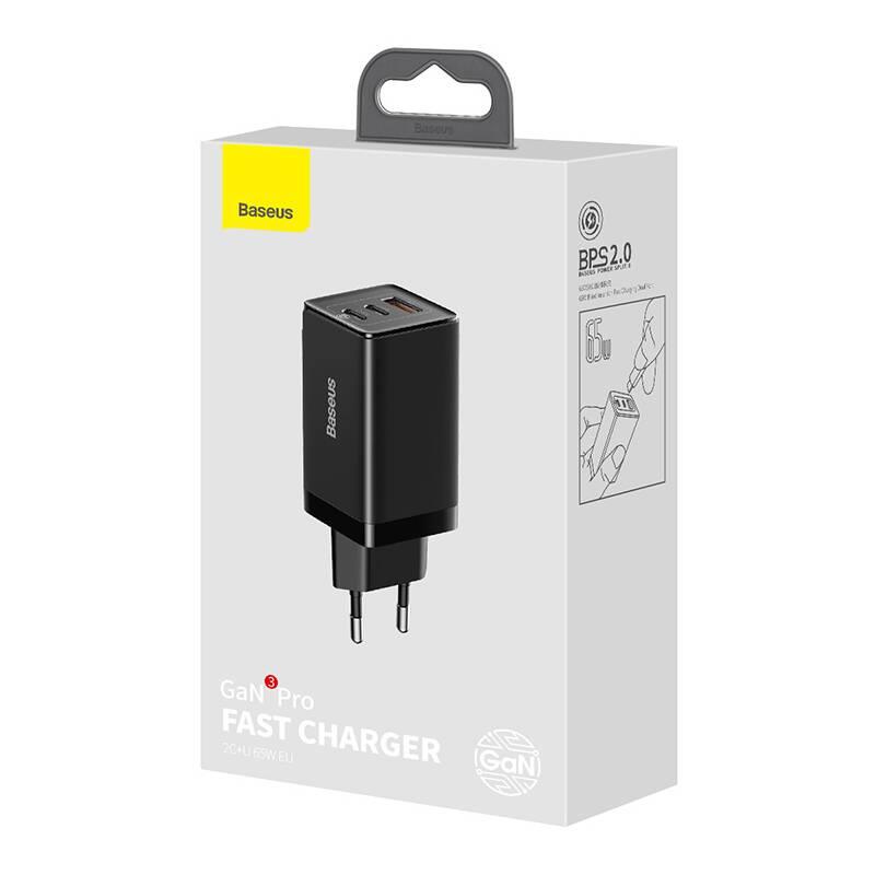 Nabíječka do sítě Baseus GaN3 2x USB-C, 1x USB 65 W kabel USB-C USB-C 100 W, 1 m černá