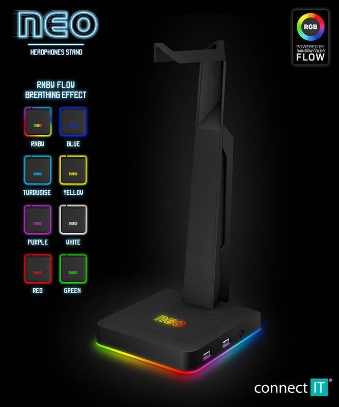 Stojánek Connect IT NEO Stand-It RGB na sluchátka USB hub černý, Stojánek, Connect, IT, NEO, Stand-It, RGB, na, sluchátka, USB, hub, černý