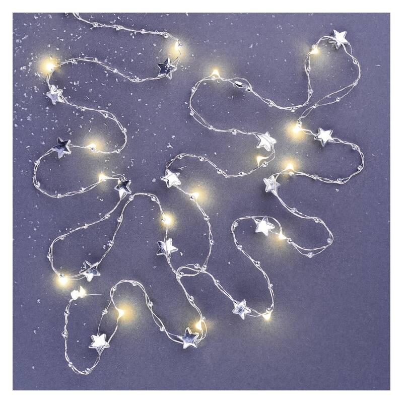Vánoční osvětlení EMOS 20 LED girlanda - hvězdičky, 1,9 m, 2x AA, vnitřní, teplá bílá
