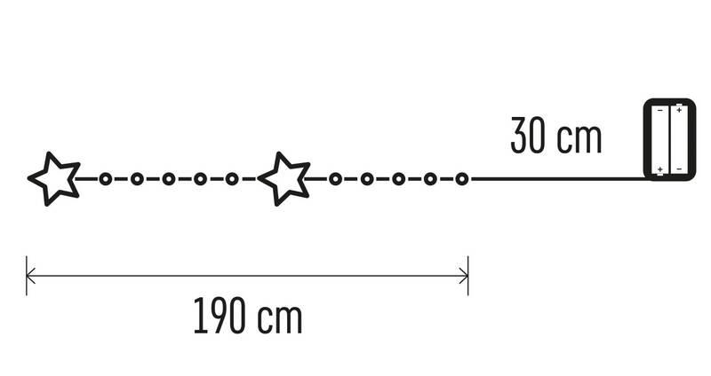 Vánoční osvětlení EMOS 20 LED girlanda - hvězdičky, 1,9 m, 2x AA, vnitřní, teplá bílá