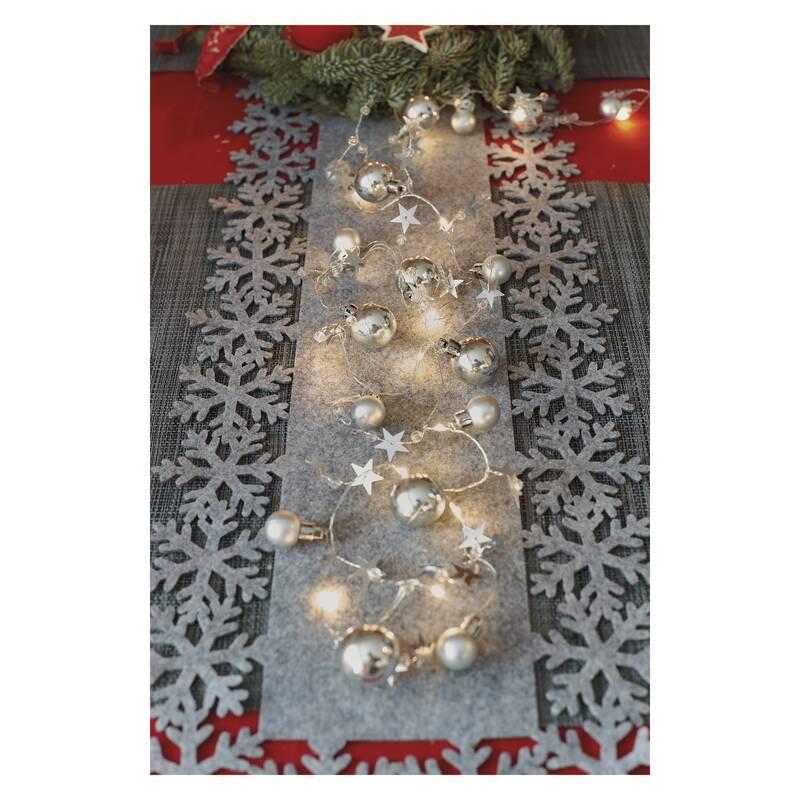 Vánoční osvětlení EMOS 20 LED girlanda - stříbrné koule s hvězdami, 1,9 cm, 2x AA, vnitřní, teplá bílá
