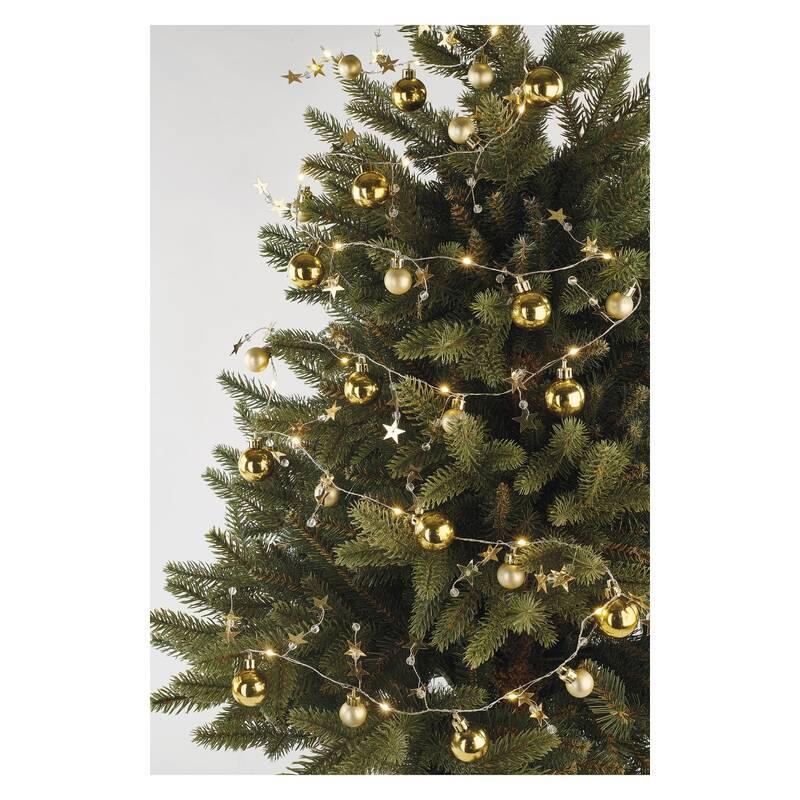 Vánoční osvětlení EMOS 20 LED girlanda - zlaté koule s hvězdami, 1,9 cm, 2x AA, vnitřní, teplá bílá