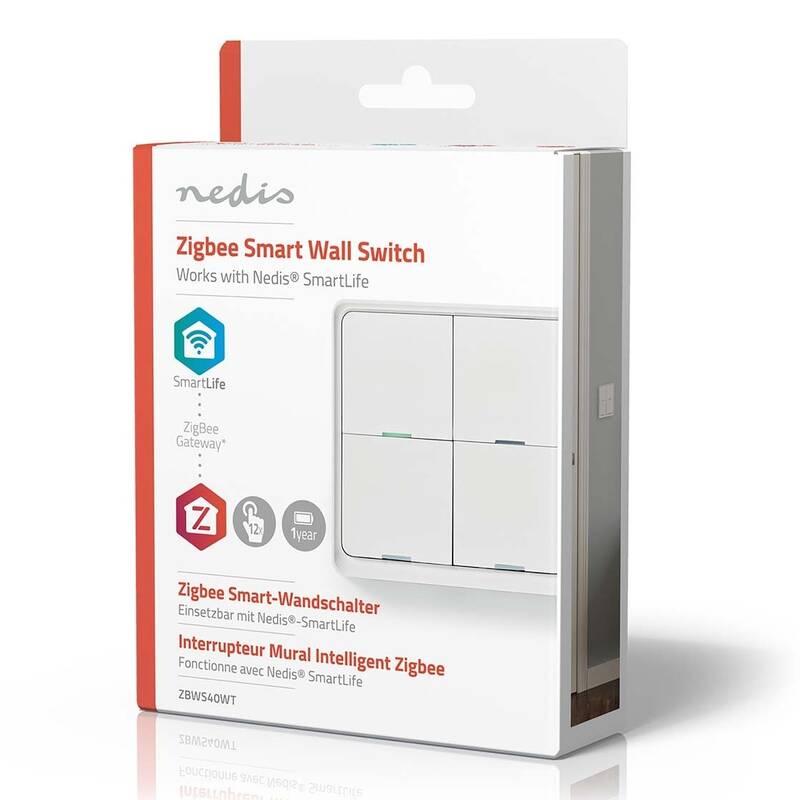 Vypínač Nedis SmartLife, Zigbee 3.0, 4 tlačítka bílý