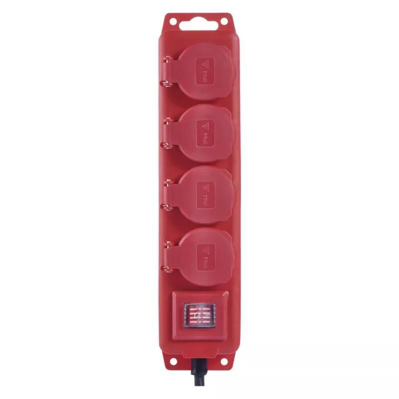 Kabel prodlužovací EMOS 4x zásuvka, vypínač, guma-neopren, 3m černá červená