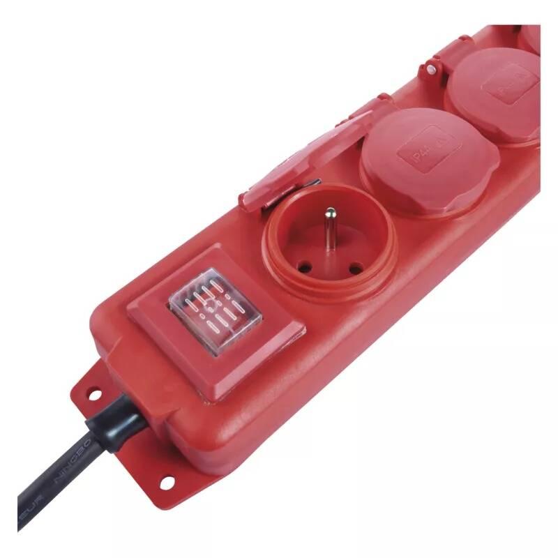 Kabel prodlužovací EMOS 4x zásuvka, vypínač, guma-neopren, 3m černá červená