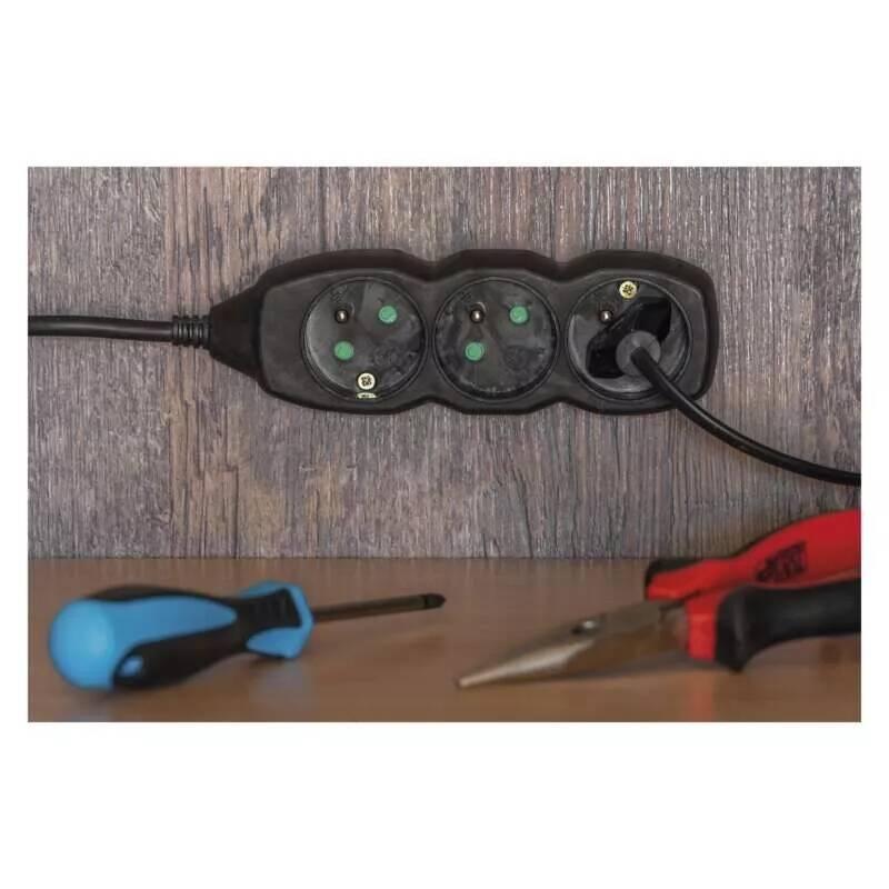 Kabel prodlužovací EMOS 5x zásuvka, vypínač, 3m černá
