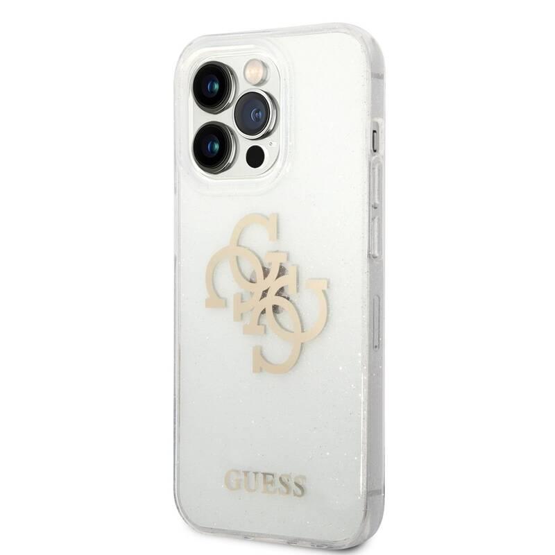 Kryt na mobil Guess Big 4G Full Glitter na Apple iPhone 14 Pro Max průhledný