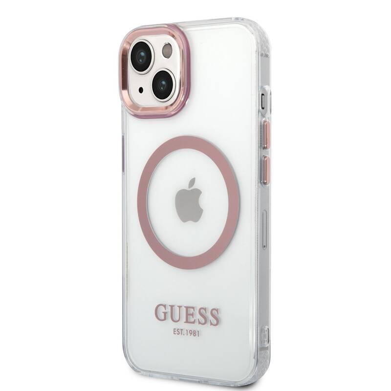 Kryt na mobil Guess Translucent MagSafe na Apple iPhone 14 růžový, Kryt, na, mobil, Guess, Translucent, MagSafe, na, Apple, iPhone, 14, růžový