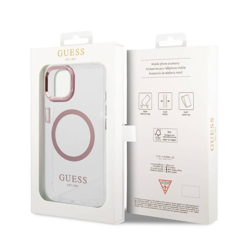 Kryt na mobil Guess Translucent MagSafe na Apple iPhone 14 růžový, Kryt, na, mobil, Guess, Translucent, MagSafe, na, Apple, iPhone, 14, růžový