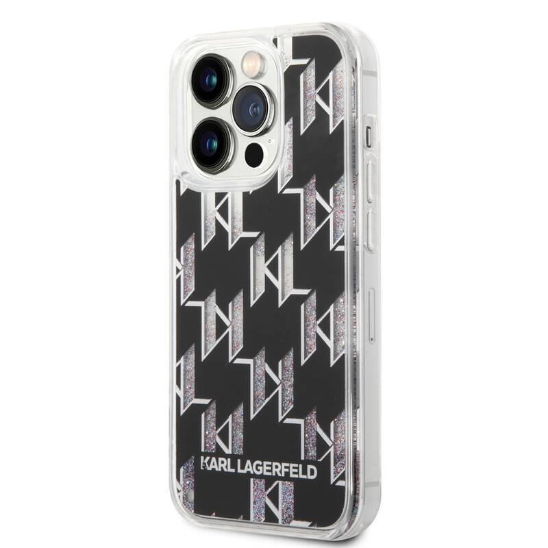 Kryt na mobil Karl Lagerfeld Monogram Liquid Glitter na Apple iPhone 14 Pro černý