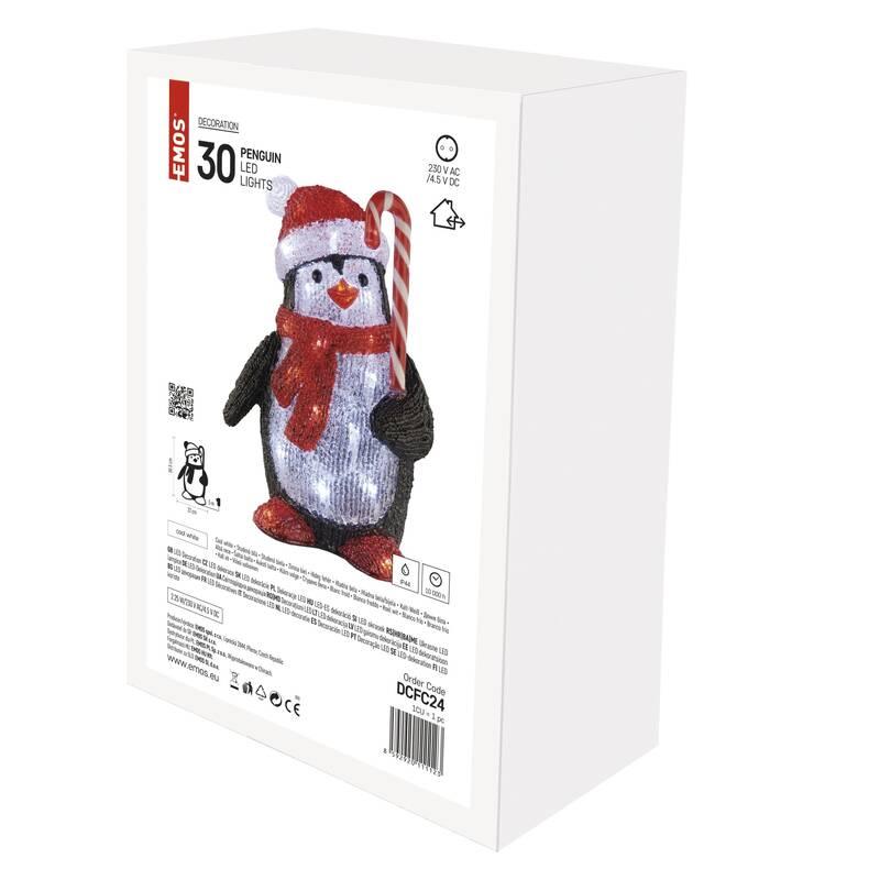 LED dekorace EMOS 30 LED vánoční tučňák, 30,5 cm, venkovní i vnitřní, studená bílá