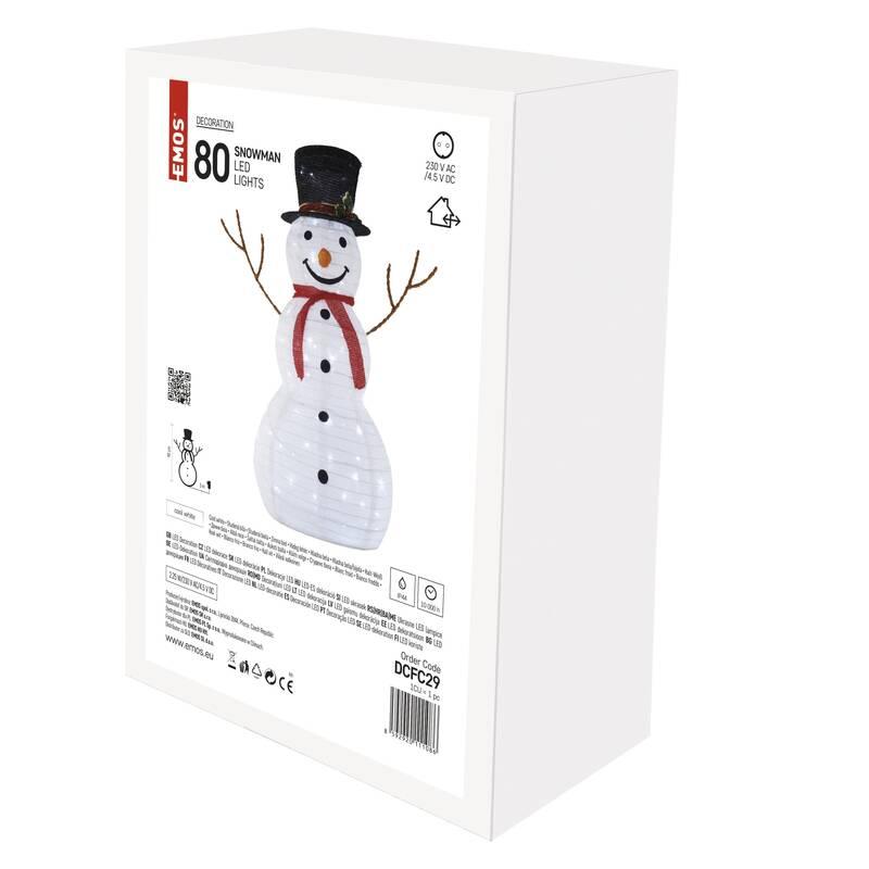 LED dekorace EMOS 80 LED sněhulák skládací, 90 cm, venkovní i vnitřní, studená bílá