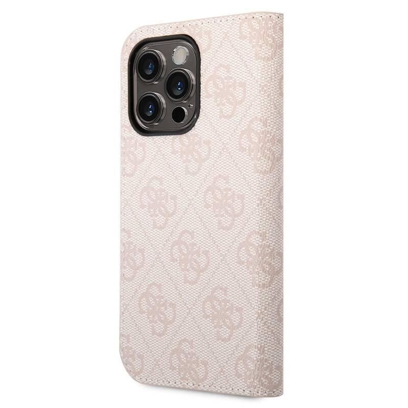 Pouzdro na mobil flipové Guess 4G Metal Camera Outline Book na Apple iPhone 14 Pro Max růžové