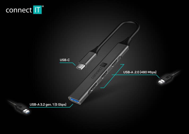 USB Hub Connect IT USB-C šedý, USB, Hub, Connect, IT, USB-C, šedý