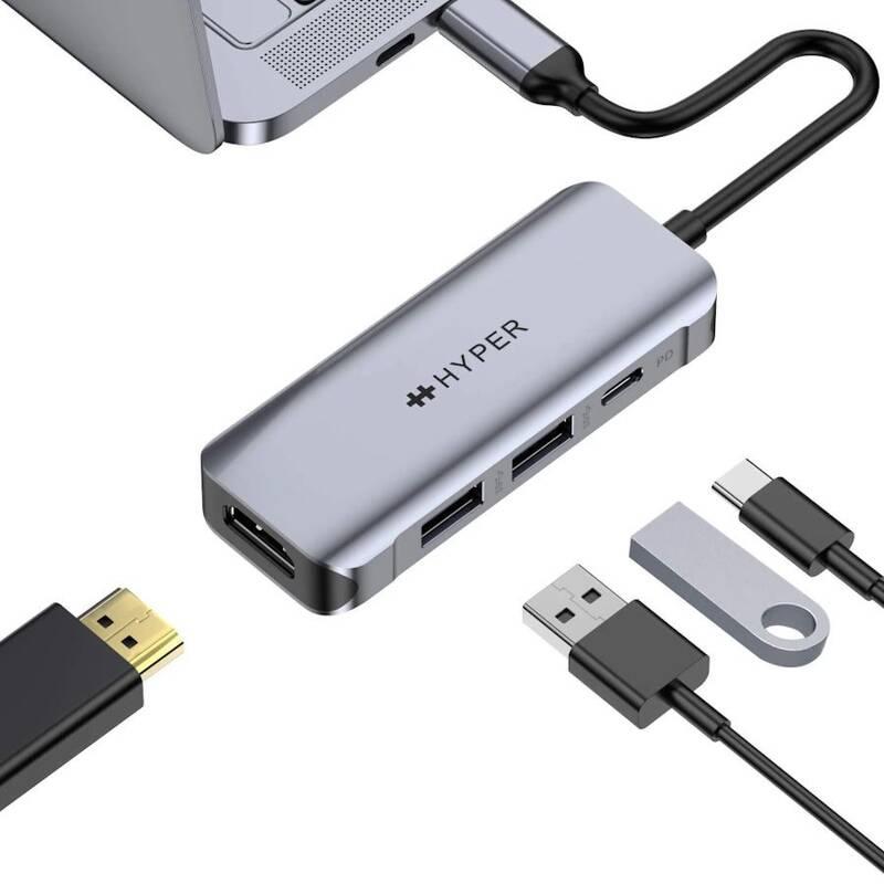 USB Hub HyperDrive 4v1 USB-C stříbrný, USB, Hub, HyperDrive, 4v1, USB-C, stříbrný
