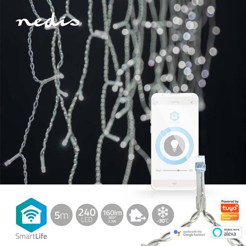 Vánoční osvětlení Nedis SmartLife LED, Wi-Fi, Studená Bílá, 240 LED, 5 m, Android IOS