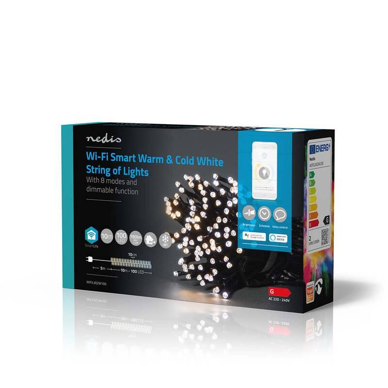 Vánoční osvětlení Nedis SmartLife LED, Wi-Fi, Teplá až studená bílá, 100 LED, 10 m, Android IOS